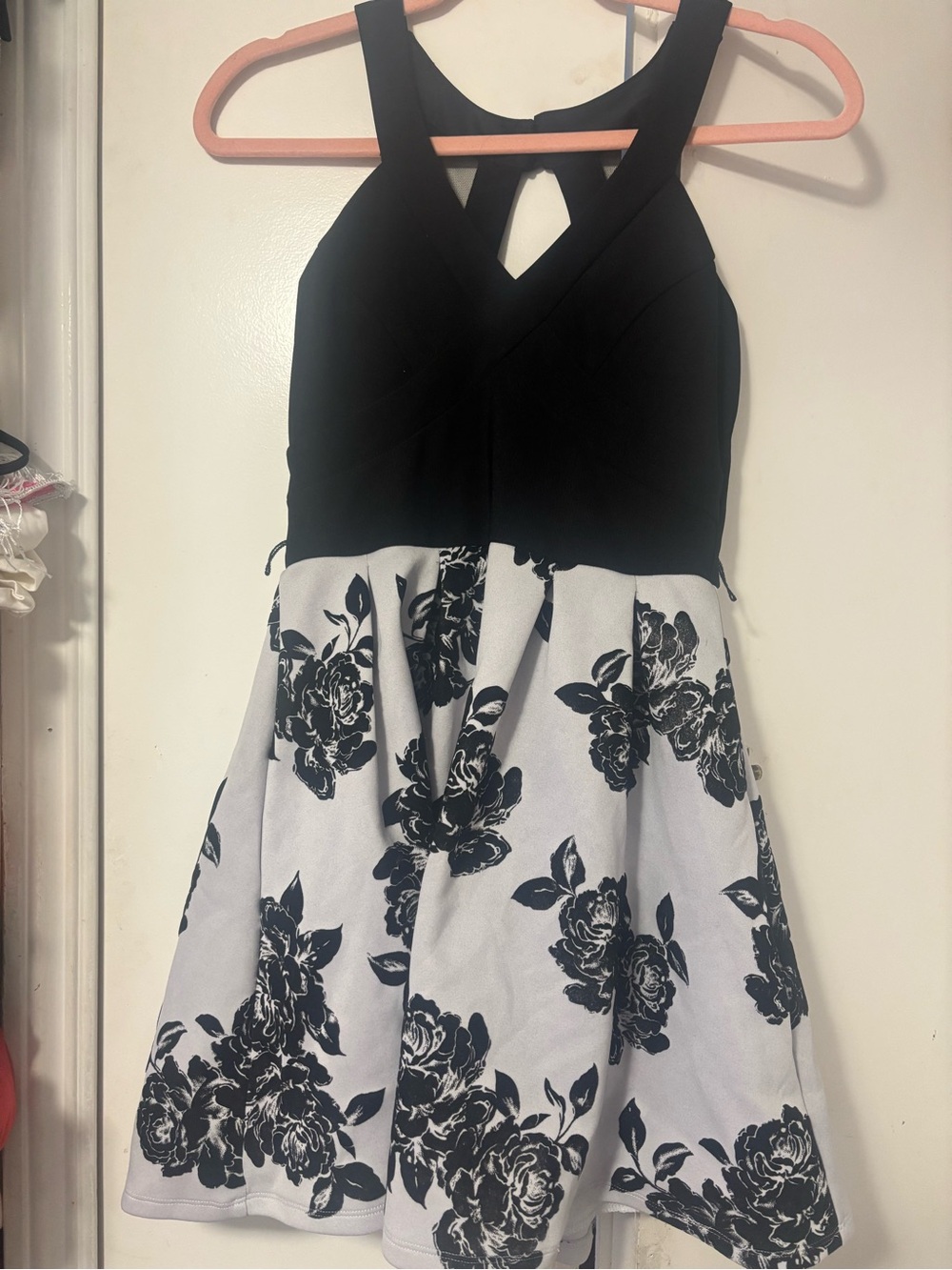 Black & White Floral Fit-and-Flare  Dress